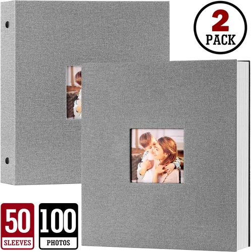 Vista 2 de Lanpn Álbum de fotos de 8.5 x 11 8.5 x 11 8 x 11 pulgadas, 100 unidades, tapa dura de lino, sin ácidos, fundas deslizantes para álbumes de fotos