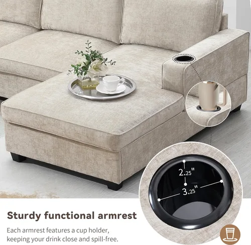 Vista 38 de Moderno sofá modular en forma de U con almohadas para la cintura, sofá cama con diván, sofá tapizado simétrico de felpilla de 6 asientos para sala