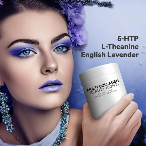 Vista 6 de Codeage Multi Collagen Protein Beauty Night - Melatonina, bisglicinato de magnesio, 5-HTP, L-teanina, flor de lavanda inglesa, caldo de hueso