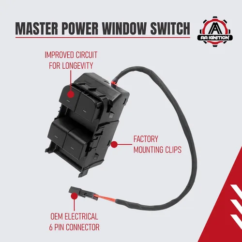 Vista 3 de Interruptor de elevalunas eléctrico Master – Delantero Izquierdo Lado del Conductor – Compatible con Tesla Model 3, Modelo Y – 2020-2024 – Sustituye
