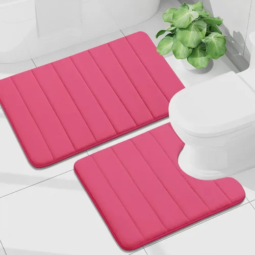 Vista 17 de Buganda Juego de 2 alfombras y tapetes de baño de espuma viscoelástica, lavables a máquina, suaves, antideslizantes, absorbentes, para baño, ducha
