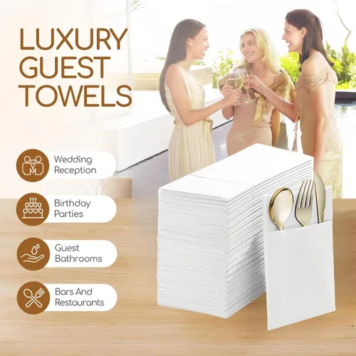 Vista 5 de Servilletas desechables con bolsillo integrado para cubiertos, servilletas tipo tela para bodas, fiestas, elegantes servilletas grandes de lino, 100