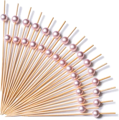 Vista 11 de PuTwo palillos de cóctel hechos a mano 300 unidades palillos de cóctel de bambú natural con cuentas cúbicas en los extremos, ecológicos, pinchos