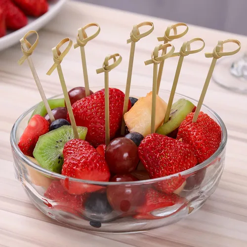 Vista 3 de 100 palillos de cóctel, palillos de dientes elegantes para aperitivos, mini palitos de comida Natural Bamboo Knot Skewers, 4.7 Inch Tooth Picks