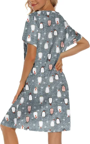 Vista 5 de ENJOYNIGHT - Ropa de dormir para mujer camiseta de dormir de algodón con manga corta estampada