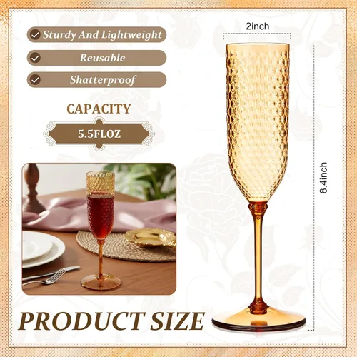 Vista 3 de Remerry Paquete de 24 copas de champán de plástico desmontables de 5.5 onzas, vasos de mimosa desechables a granel, copas de vino reutilizables