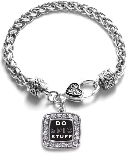 Vista 100 de Pulsera de dijes cuadrados de plata con joyería de circonita cúbica