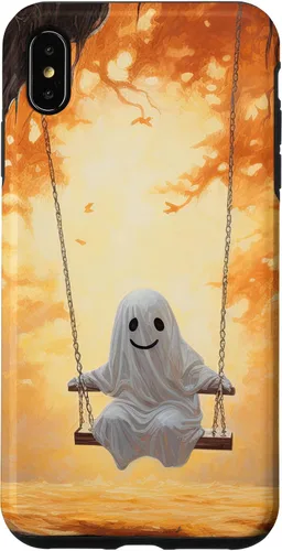 Vista 7 de iPhone 15 Cute Ghost On A Swing Haunted Forest Spooky Autumn Case