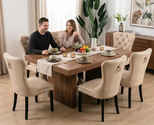 Vista 5 de Shunzhi Juego de 2 sillas de comedor de piel sintética, sillas de comedor Beige