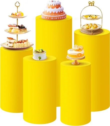 Vista 32 de SaitiMade Juego de 3 fundas para pedestal de cilindro beige, fundas de elastano para decoración de fiestas, bodas o eventos de cumpleaños, solo