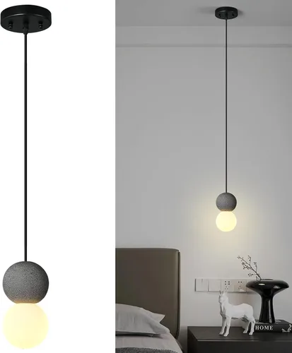 Vista 9 de Lámpara colgante con hormigón y metal negro lineal moderno industrial colgante de cemento colgante iluminación isla de cocina para dormitorio