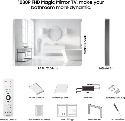 Vista 3 de SYLVOX TV Inteligente de 19'' Espejo Mágico de Baño Resistente al Agua LED TV 1080P 500NITS Alto Brillo Altavoces Frontales Duales Montaje en Pared