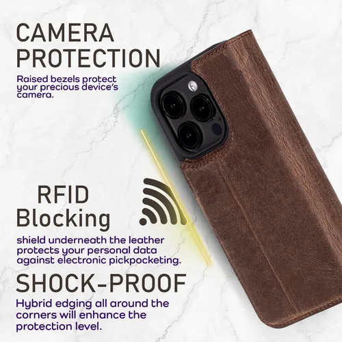 Vista 66 de Bayelon Funda tipo cartera para iPhone 15 Pro, cartera de cuero de grano completo, funda magnética desmontable, tarjetero, funda tipo cartera