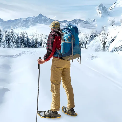Vista 2 de Raquetas de nieve de 21/25 pulgadas con bastones de senderismo ajustables, juego de raquetas de nieve de aluminio ligero para hombres, mujeres