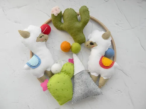 Vista 4 de Llama Cactus bebé móvil Alpaca vivero móvil Cactus Móvil Llama decoración de vivero Fieltro móvil bébé niño bebé móvil bebé bebé regalo ducha