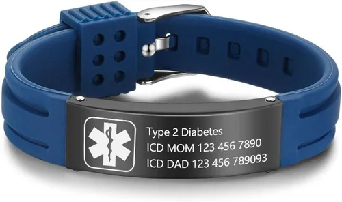 Vista 7 de OPALSTOCK Pulseras médicas personalizadas de silicona ajustable para identificación de emergencias, grabado gratuito, 9 pulgadas, resistente al