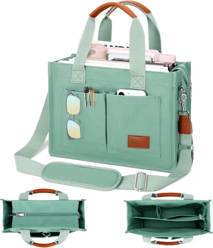 Vista 15 de Bolso grande de lona con compartimentos y cremallera para mujer de KKXIU, bolso cruzado, de trabajo, bíblico, de mensajero con bolsillos