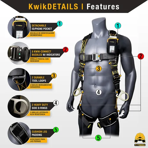 Vista 3 de KwikSafety - Fall Protection Safety Harness - Construction & Roofing Fall Arrest Safety Harnesses - ANSI OSHA Compliant