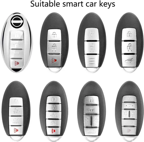 Vista 2 de Funda para llavero Nissan, versión mejorada con lámpara, compatible con Nissan Altima Maxima Sentra Armada Pathfinder Rogue Smart Remote Key y llave