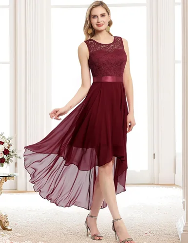 Vista 4 de BeryLove Vestido formal de lentejuelas para invitados de boda, cóctel, fiesta de graduación, encaje alto y bajo, vestido elegante para dama de honor