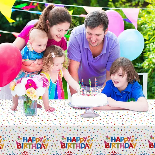Vista 5 de Paquete de 6 manteles de plástico para cumpleaños, mantel desechable