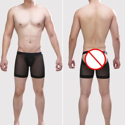 Vista 3 de Evankin Calzoncillos tipo bóxer sexy para hombre, ropa interior de seda de hielo, ropa interior de malla, transparente, lencería sin culo