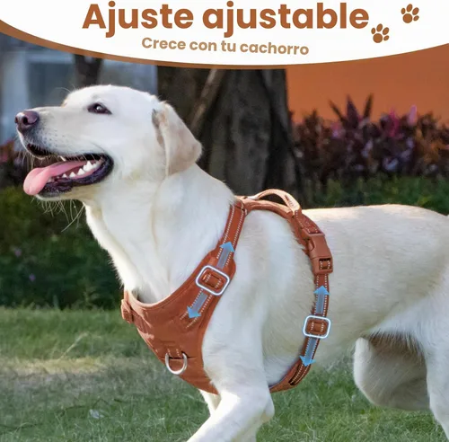 Vista 5 de Arnés sin tirones para perro, chaleco reflectante para cachorros para perros pequeños, medianos y grandes (marrón carmelo, L)