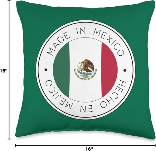 Vista 4 de Made In Mexico Almohada verde con bandera mexicana, 16 x 16 pulgadas, multicolor