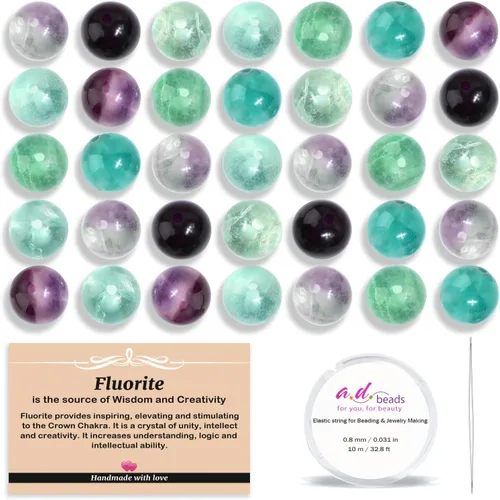 Vista 7 de AD Beads 200 cuentas redondas naturales de 7 chakras de 0.157 pulgadas (0.157 in), piedras preciosas de energía curativa, kit de joyería
