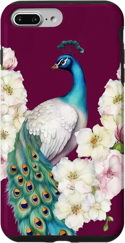 Vista 12 de iPhone 16 Peacock Bird with Long Feathers Watercolor Flowers Case
