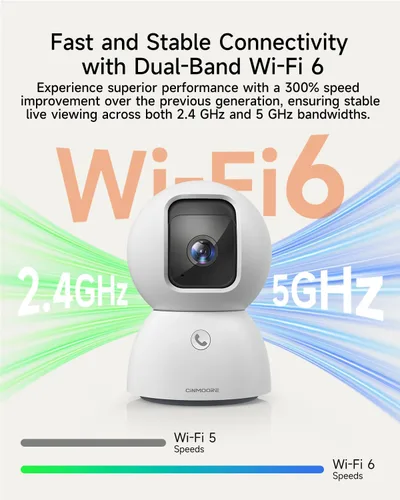 Vista 6 de Cámara de seguridad inteligente 3K para interiores con detección de IA humana/mascota/facial, cobertura panorámica de 360°, audio de 2 vías, Wi-Fi