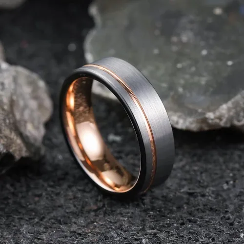 Vista 94 de King Will Anillo de boda de carburo de tungsteno para hombre con diseño de ranura, 6/7/0.315 in de ancho, acabado cepillado/pulido para hombre