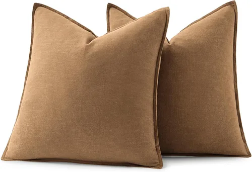 Vista 6 de MIULEE - Juego de 2 fundas de almohada decorativas de lino, estilo bohemio, rústico, neutral, para sofá, cama, 16 x 16 pulgadas, color marrón
