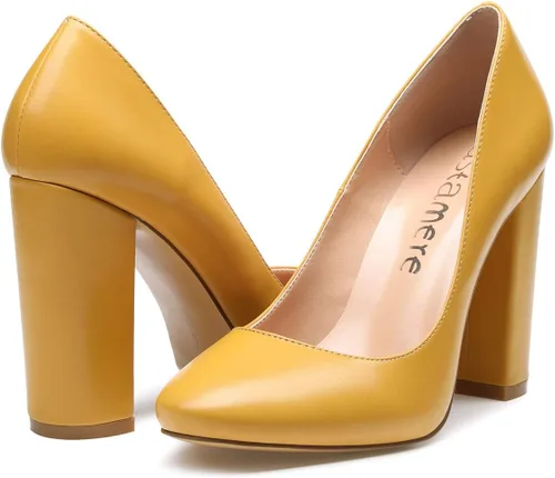 Vista 5 de Castamere Tacones altos de bloque para mujer, bombas de punta redonda, 3.9 in