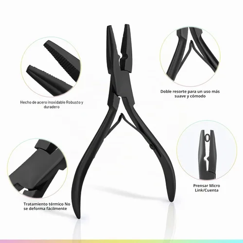 Vista 4 de Kit de herramientas para extensiones de cabello EHDIS de acero inoxidable, juego de alicates para micro enlaces de cuentas de cabello y removedor