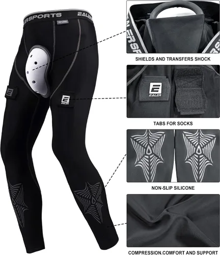 Vista 4 de EALER HCP200 Compression Hockey Pants with Athletic Cup & Sock Tabs, Hockey Jock for Men & Boys