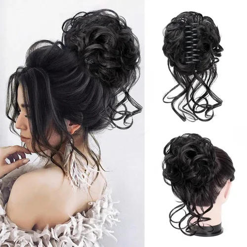 Vista 27 de Extensiones de cabello con clip de pinza para el cabello de moño, accesorios para el cabello para mujer, extensiones de cabello rizado