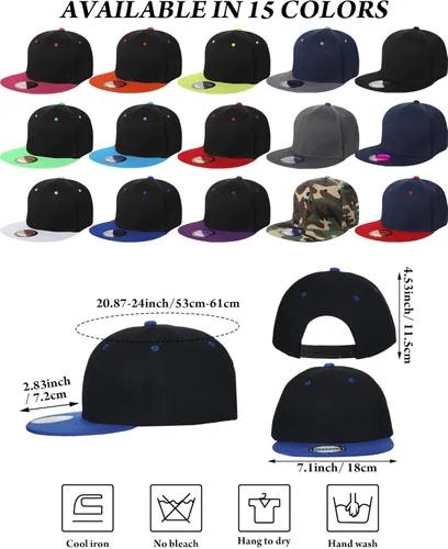 Vista 3 de 15 Pack Snapback Hats for Men Hip Hop Style Hats Solid Baseball Hats Adjustable Snapback Cap Flat Brim Baseball Caps