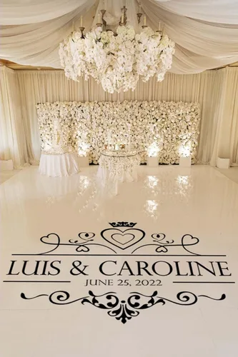 Vista 2 de Monograma de pista de baile de boda con nombre y fecha personalizados - Adhesivo de vinilo para decoración de recepción o decoración de fiesta