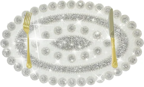 Vista 10 de Juego de 1 mantel individual redondo en negro, manteles individuales brillantes resistentes al calor, lavables, para cena, cocina, boda, decorativos