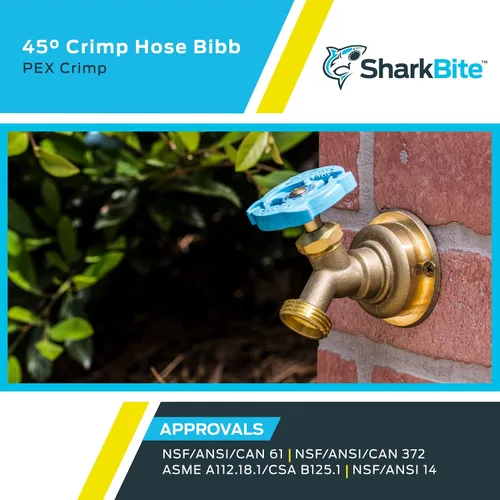 Vista 5 de SharkBite 1/2 x 3/4 pulgadas MHT latón crimpado manguera de 45 grados Bibb, tubo PEX, PE-RT, UC24632Z