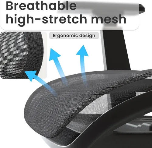 Vista 8 de FOH Silla de oficina ergonómica de malla con malla transpirable, silla de escritorio para computadora, silla de trabajo ergonómica con respaldo