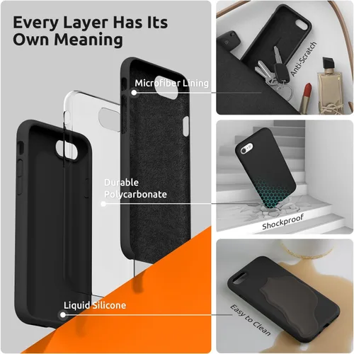 Vista 5 de Surphy - Carcasa de silicona compatible con iPhone SE 2020, iPhone 8, iPhone 7, funda de silicona líquida (con forro de microfibra) para iPhone 7