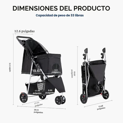 Vista 3 de [Usado] NEWBULIG - Cochecito plegable de 3 ruedas para perros y gatos Ligero y duradero, ideal para mascotas pequeñas a medianas, incluye cesta