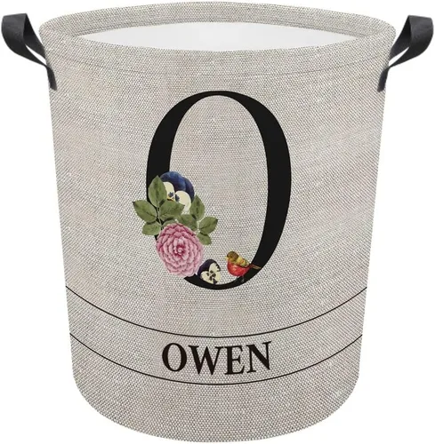 Vista 18 de Cesta de lavandería con inicial floral personalizada, monograma, nombre personalizado, flores y pájaros, cesta de ropa plegable de tela, caja