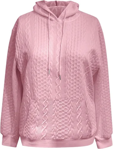 Vista 5 de Sudaderas con capucha para mujer, de manga larga, de vellón, de gran tamaño, informales, básicas, sin botones, para otoño, entrenamiento, tallas