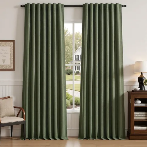 Vista 16 de Cortinas opacas de lino de 96 pulgadas para dormitorio, 2 paneles, verde Verde Olivegreen