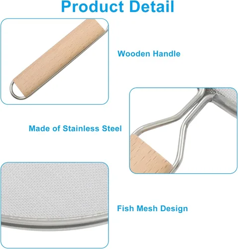 Vista 2 de Protector contra salpicaduras de acero inoxidable de 8 pulgadas con asa, protector de cocina de malla ultra fina para freír cocina/uso en la cocina