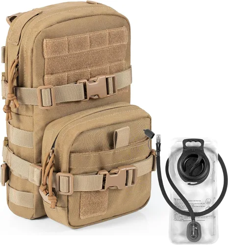 Vista 15 de Paquete de Hidratación Táctica Pequeña MOLLE Transportador de Vejiga de Agua para Exteriores para Chaleco Mochila, Negro, Mochilas Daypack