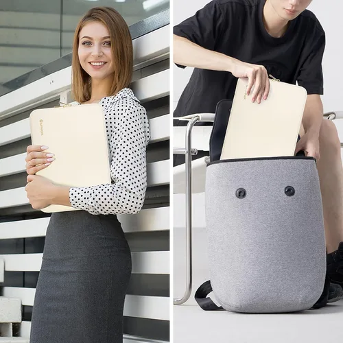 Vista 7 de ARVOK Funda para laptop, funda impermeable para MacBook Air MacBook Pro, bolsa de transporte para computadora Blanco